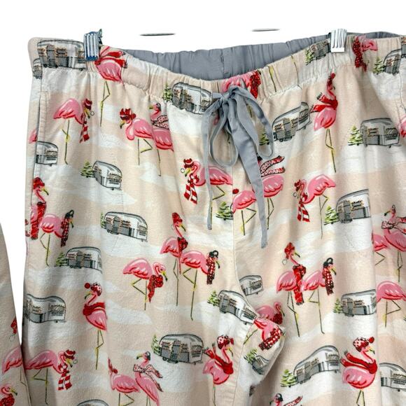 Nick Nora Flamingo Airstream Camper Trailer Pink Flannel Pajamas Women Size XL - Picture 3 of 11